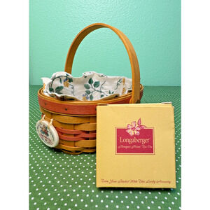 VTG Longaberger 1999 Tea For Two Basket Liner Protector Tie-On Box Mothers Day